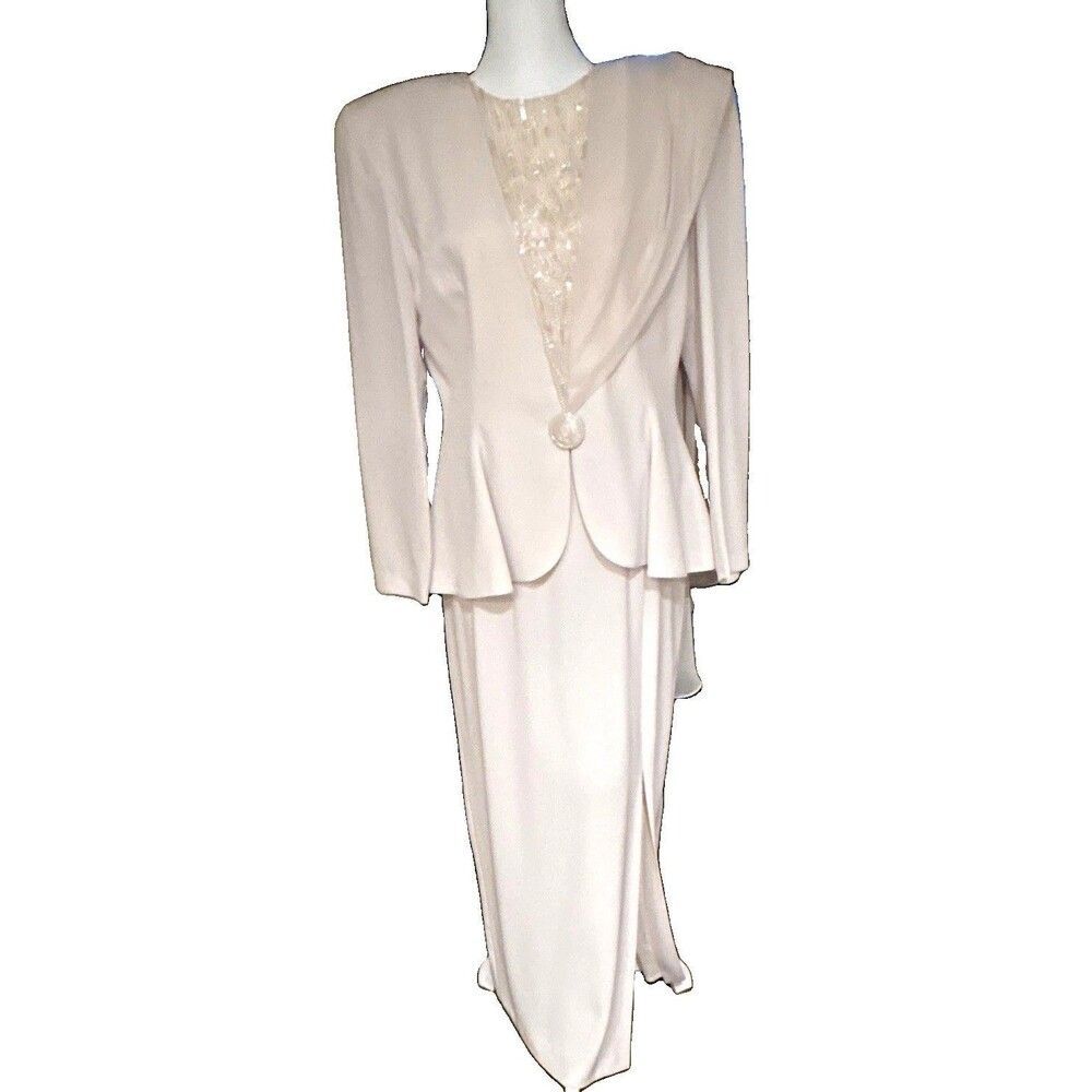 Daymor Couture Beige 2-Piece Skirt Suit Set Jacket & Skirt Women’s Size 10